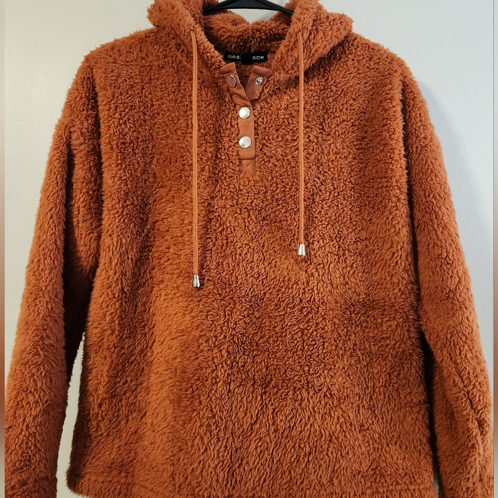 Cozy Burnt Orange Fleece Hoodie By Mesh And Lace.